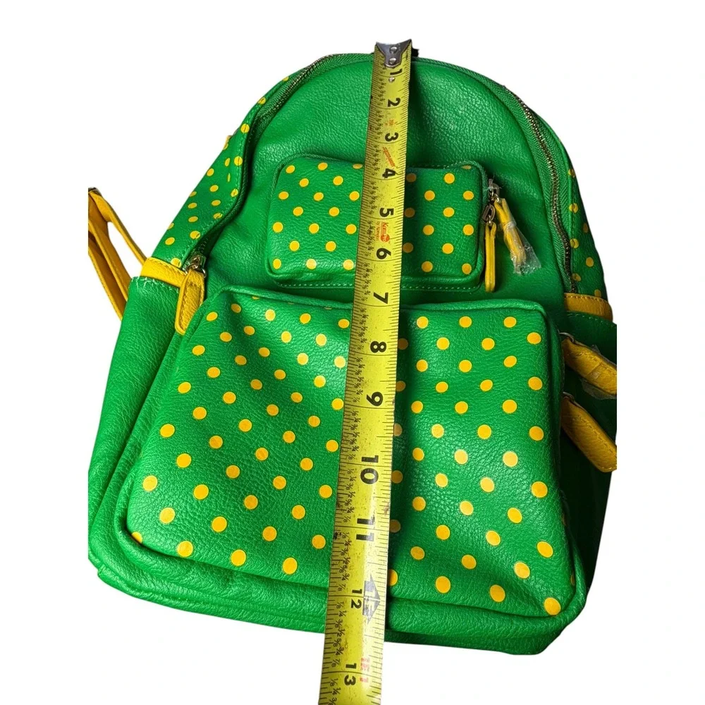 Score‎ The Official Game Day Bag Green Yellow Polka Dot Backpack NWT